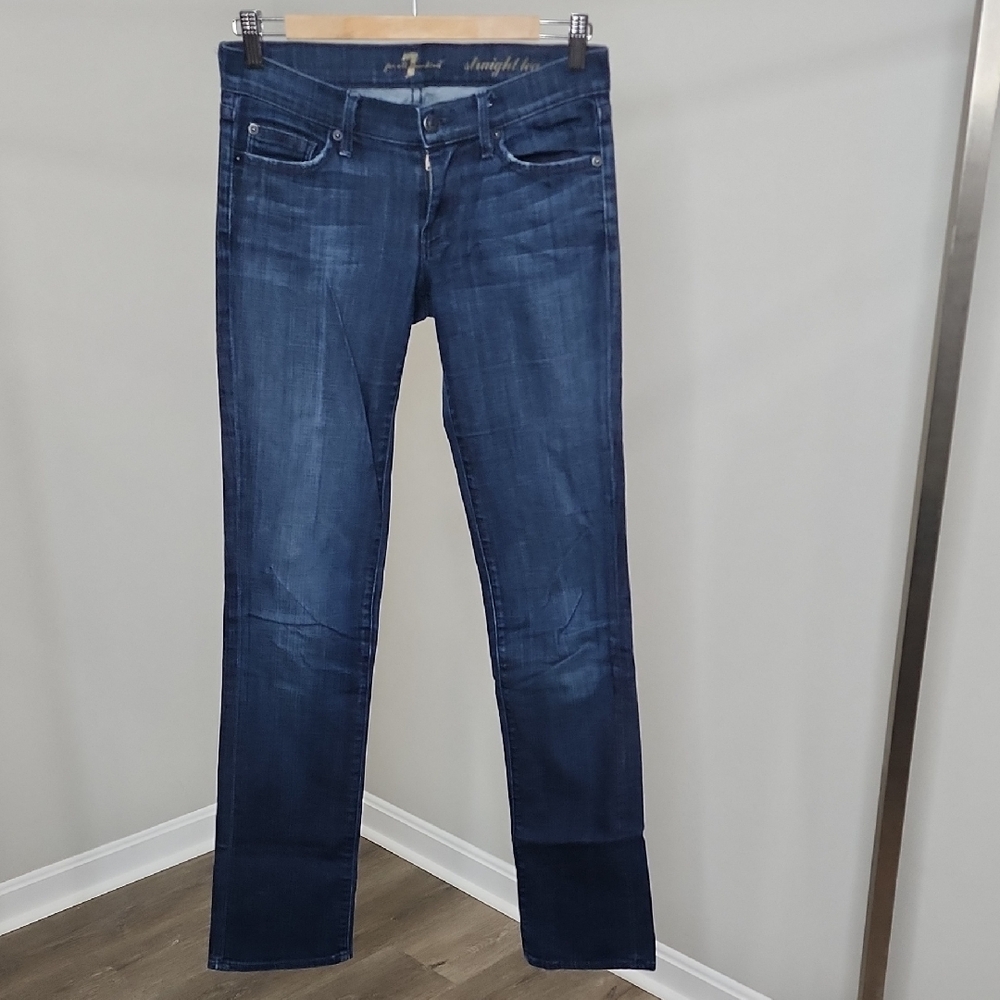 7 For All Mankind Womens Dark Blue Straight Leg Jeans Size 26 Inseam 33"